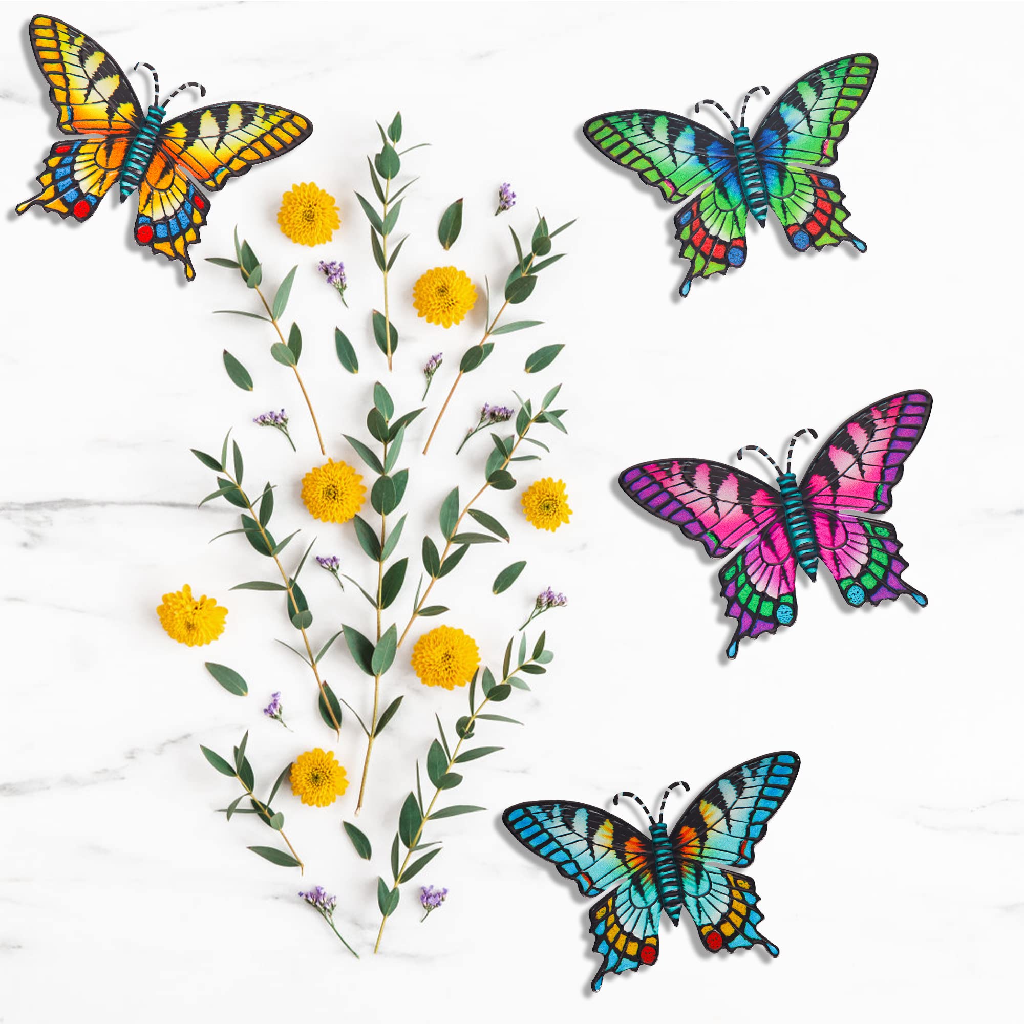FUSOTO 4Pcs Metal Butterfly Wall Art, Large 3D Outdoor Decor Garden Decorations, Metal Butterfly Wall Decorations, Fence Decor Hanging Indoors and Outdoors for Home, Patio, Room