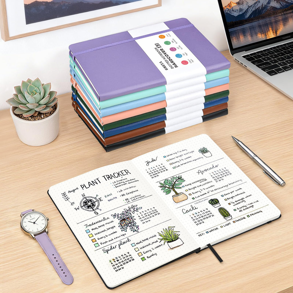 Bullet Dotted Journal Notebook 4 Pack: 160 Pages Per Pack, A5 Medium Size(5.75" × 8.38"), 120 GSM Thick Paper, Leather Dotted Notebook, Hardcover Dot Grid Notebook, Dot Journal for Wrting (Black)