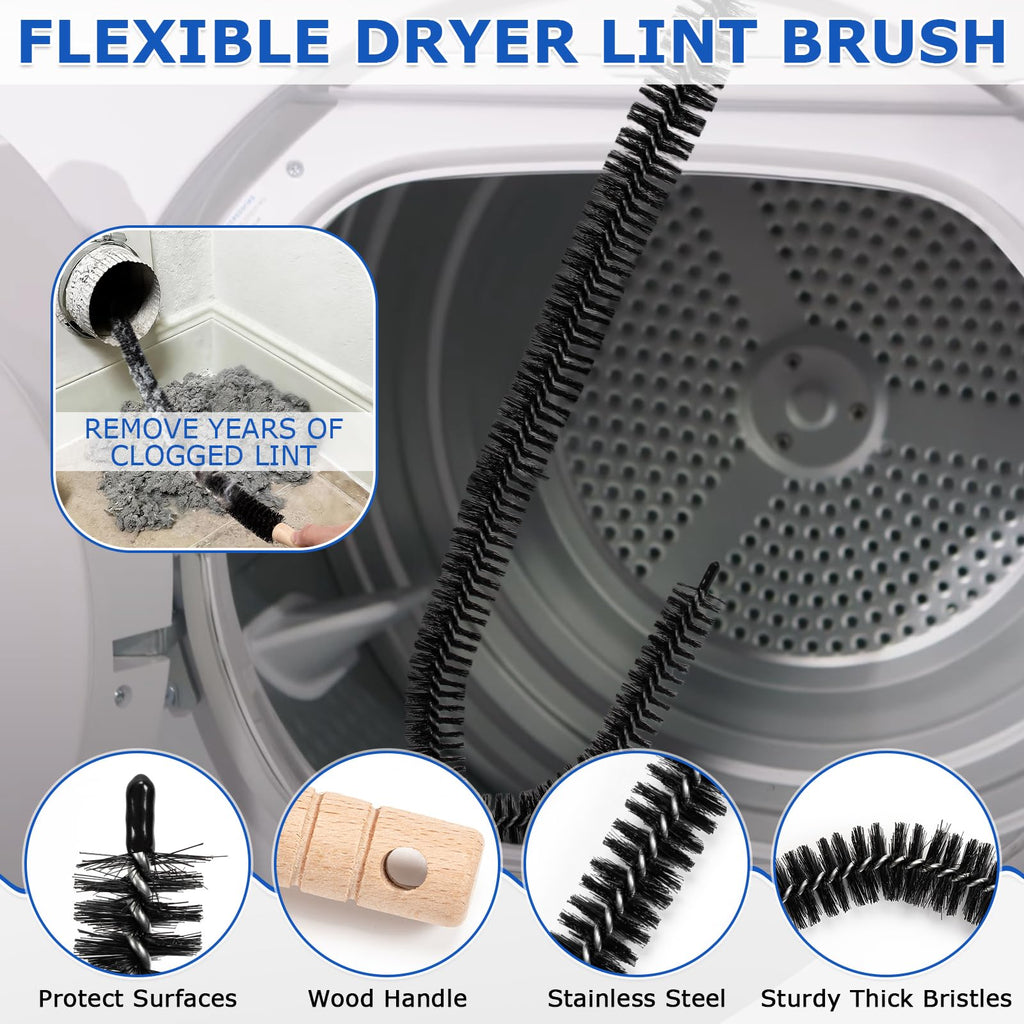 2 Pieces Dryer Vent Cleaning Kit, Lint Vacuum Attachment and Flexible Dryer Lint Brush, Compatible with Most Vacuums, Lint Remover Power Washer Accessory, Blue