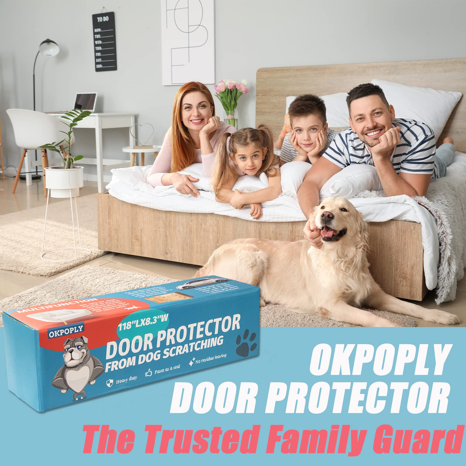 OKPOPLY Door Protector from Dog Scratching, 118'' X 8.3'', Clear Vinyl Dog Scratch Door Protector Heavy Duty Anti Claw Shield Guard for Wall Window Furniture, w/Scraper