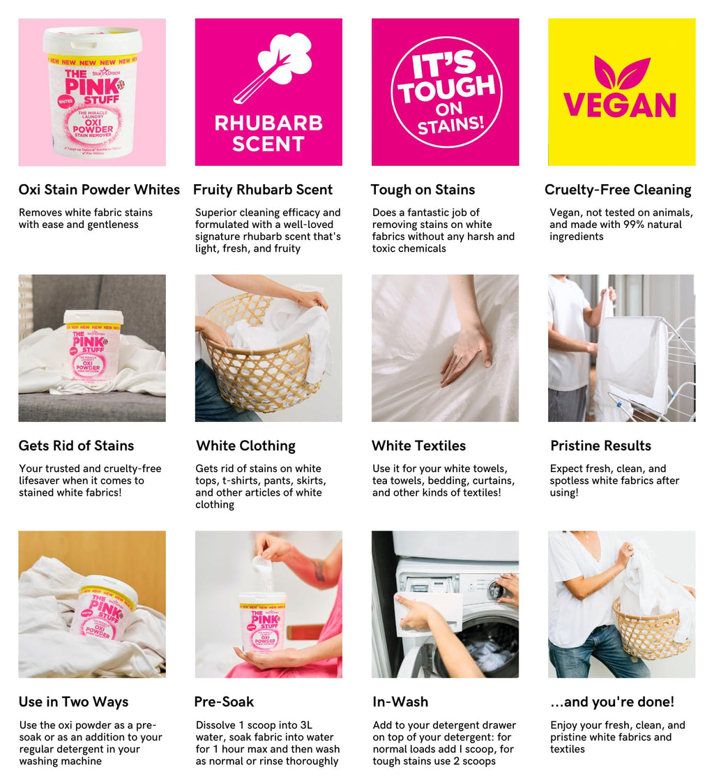 Stardrops The Pink Stuff Miracle Laundry Oxi Powder Stain Remover, Whites, 1 kg
