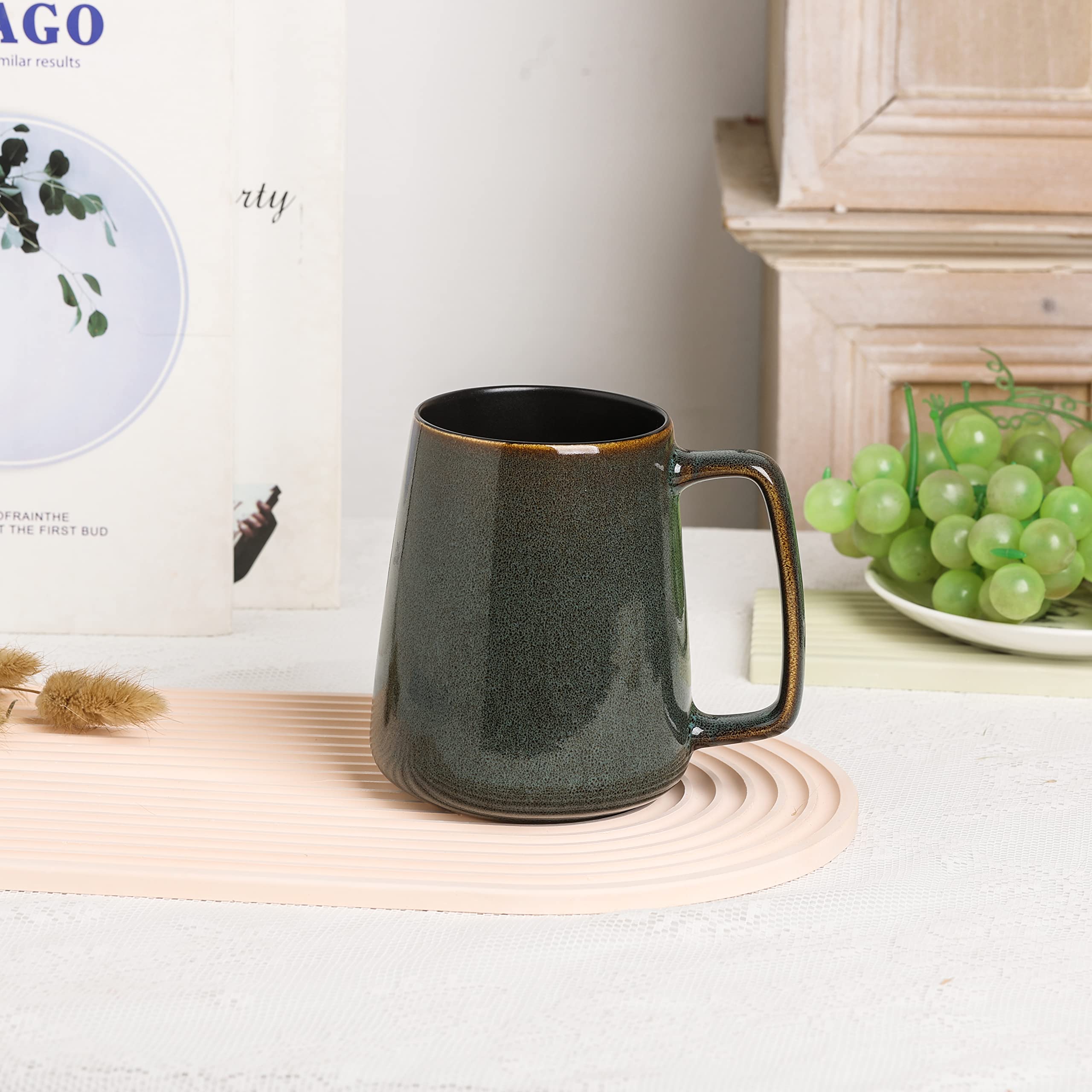 Large Ceramics Coffee Mugs,24 OZ,Large Handle Design,Extra Large Tea and Coffee Cup for Office and Home，Microwave and Dishwasher Safe(Color:24 oz Green).