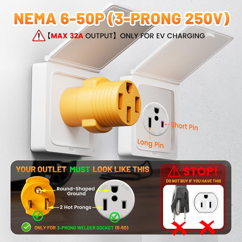 MECMO NEMA 6-50P to 14-50R EV Charger Adapter, 240V 50 Amp 3 Prong Welder Plug to 4 Prong EV Charging Connector, Portable Compact Adaptor Converts Welding Machine Inlet to 4-Prong 50A