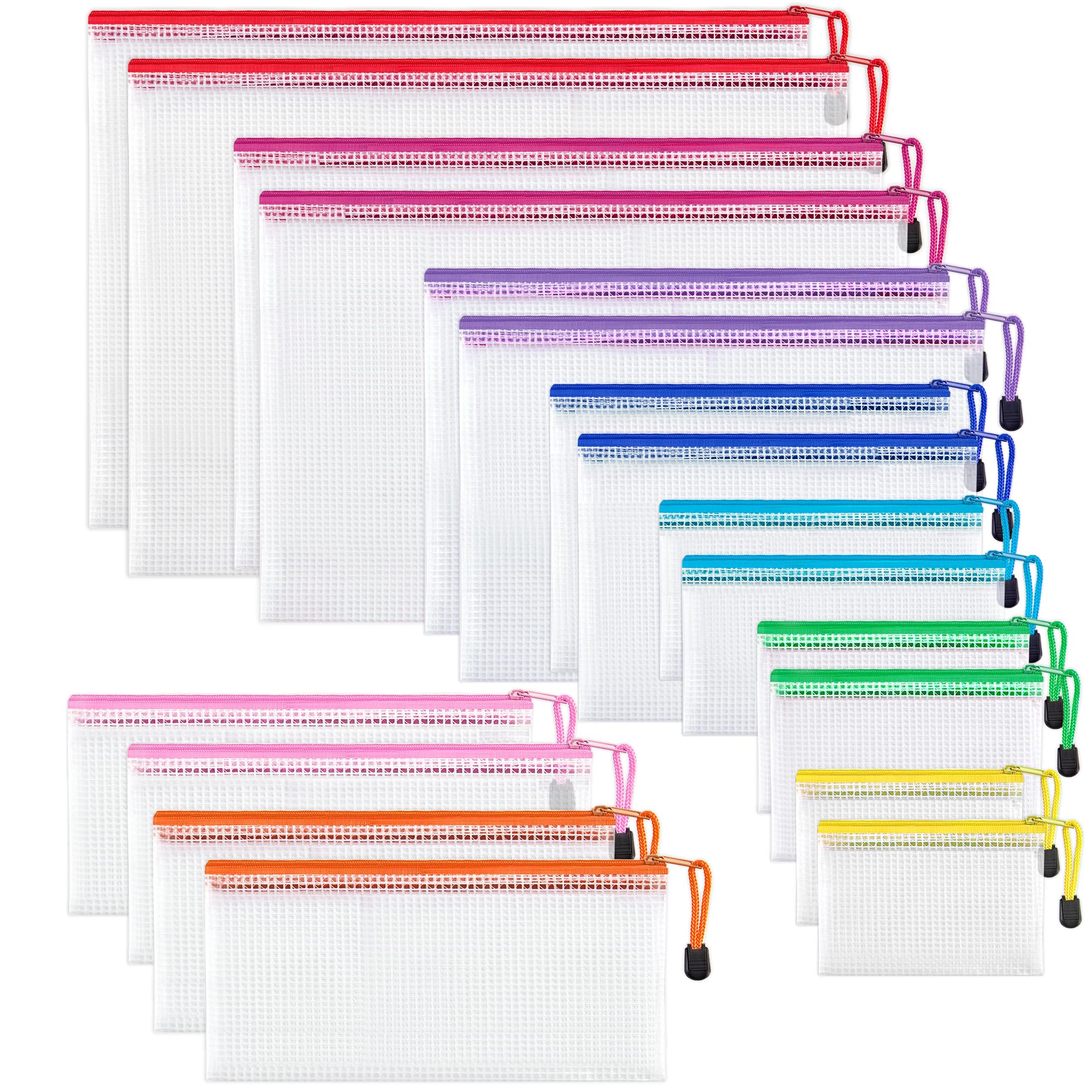 JARLINK 18 Pack 8 Sizes Mesh Pouch, 9 Colors, Zipper File Bags Document Multipurpose Travel Bags for Office, School, Board Game, Puzzles, Cosmetics, Travel Accessories, and Home Organize