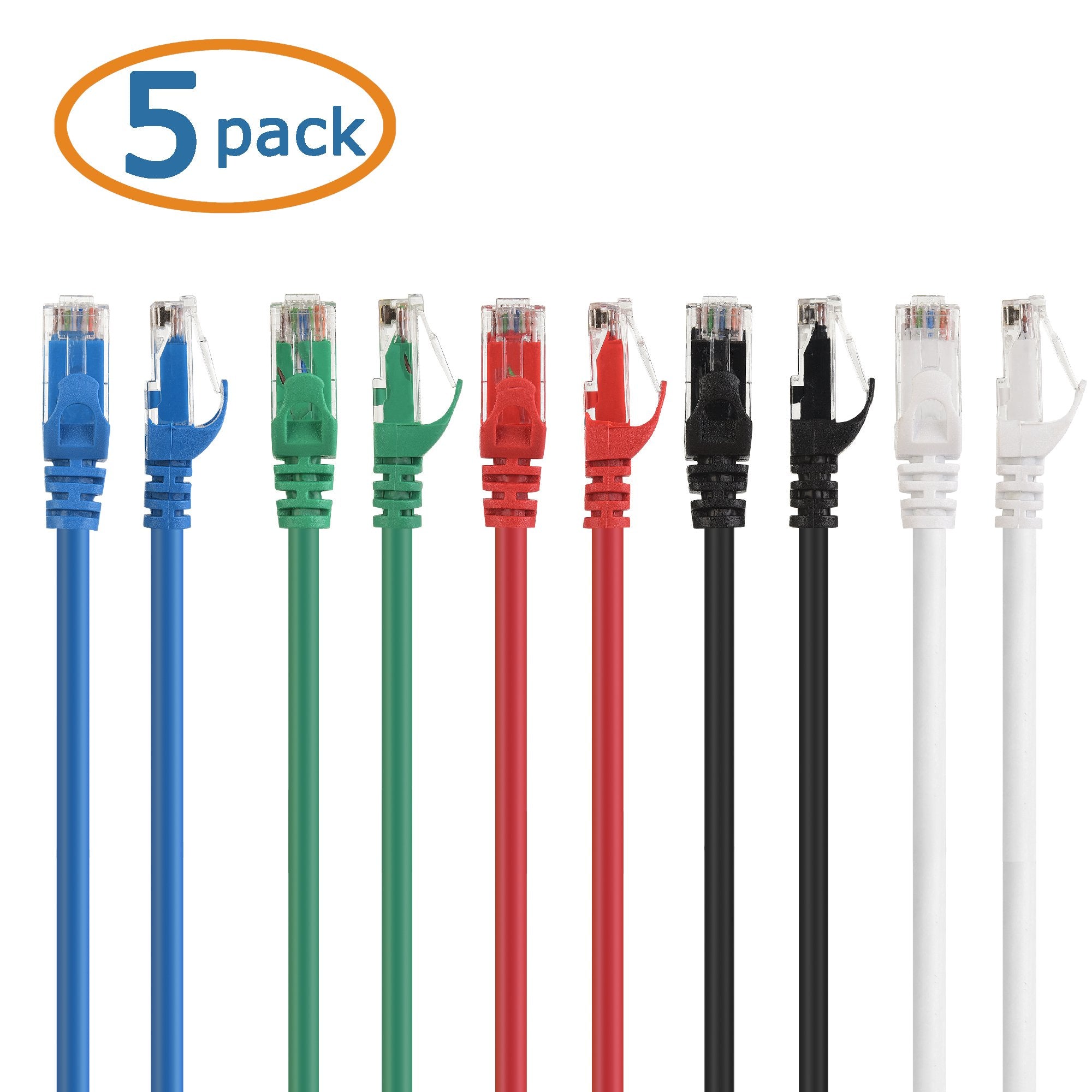Cable Matters 5-Color Combo Snagless Cat6 Ethernet Cable (Cat6 Cable/Cat 6 Cable) 5 Feet - Available 1FT - 14FT in Length