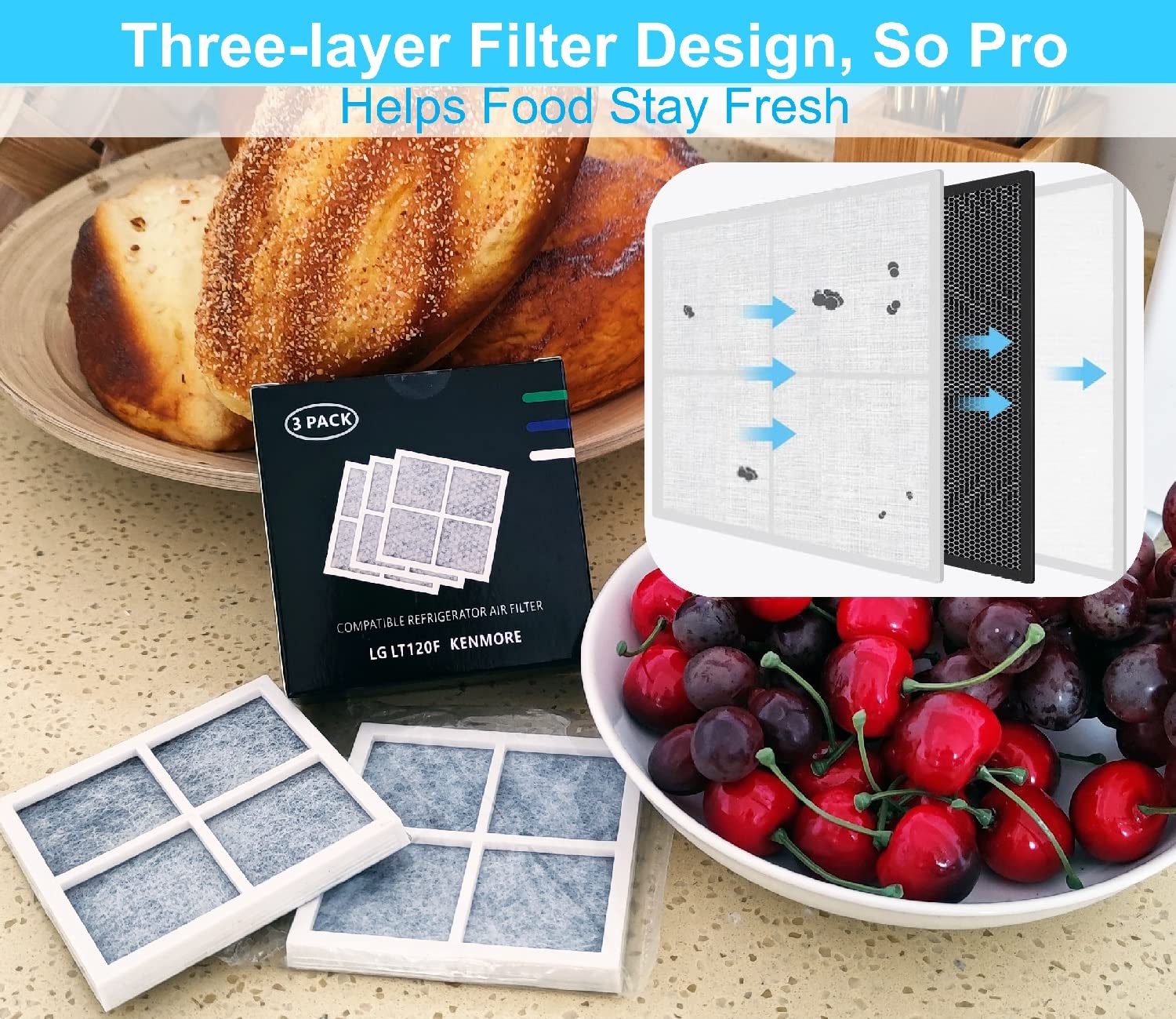 For LG Refrigerator Air Filter Replacement for LG LT120F, ADQ73214402, ADQ73214403, ADQ73214404, ADQ73334008, LMXS30776S and for Kenmore Elite 46-9918, 469918, for Fridge Air Filter (6 Count)