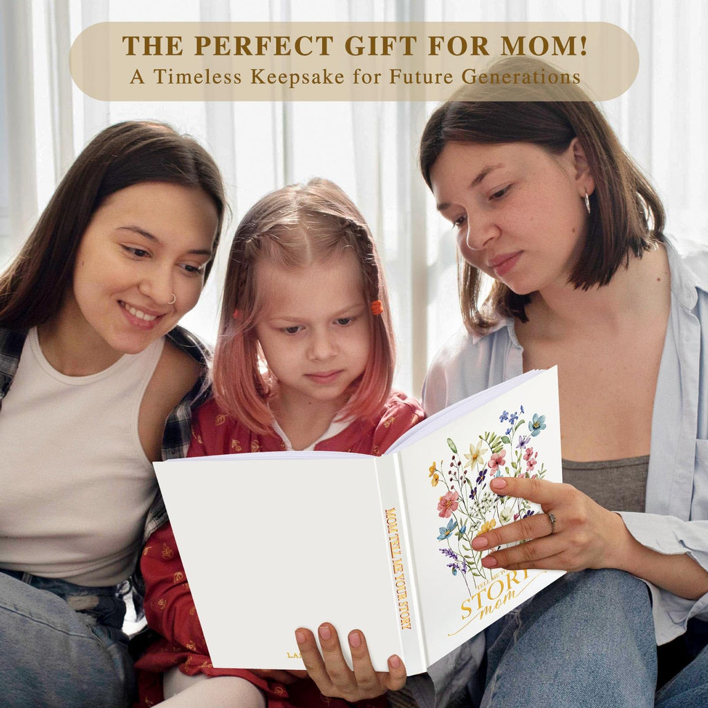 Lanpn Mom Life Story Book Journal with 270+ Prompts, Leather Hardcover Mother Story Guided Journal, Mom Memory Keepsake Heirloom Book to Fill Out, Mother's Day Birthday Christmas Gift for Mom