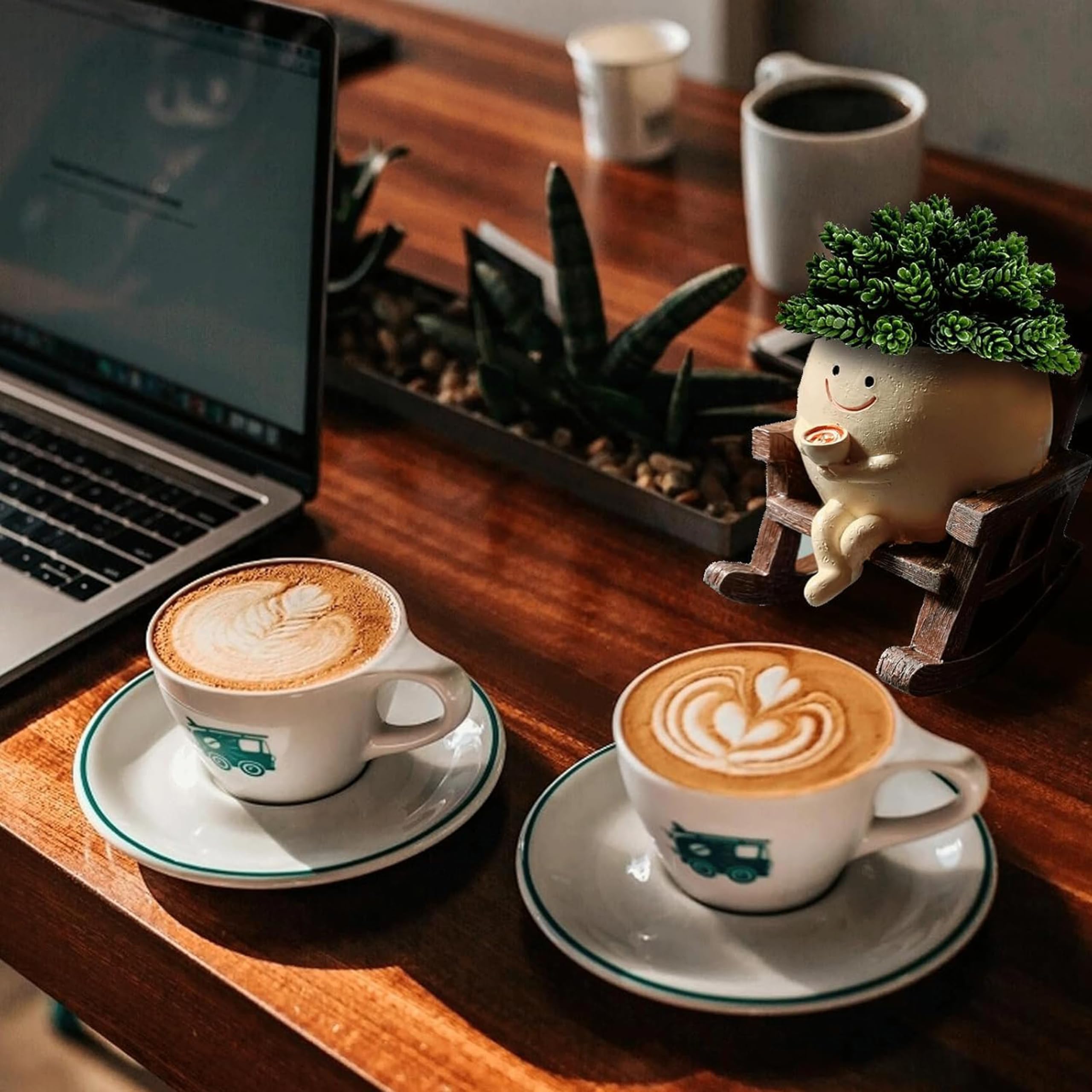 Swinging Smiley Face Plant Pot,Cute Coffee Plant Pots for Indoor Outdoor,Cute Head Resin Rocking Chair Plant Pots,Rocking Chair Succulent Flower Pots with Drainage Hole, Gift IdeaI for Birthday