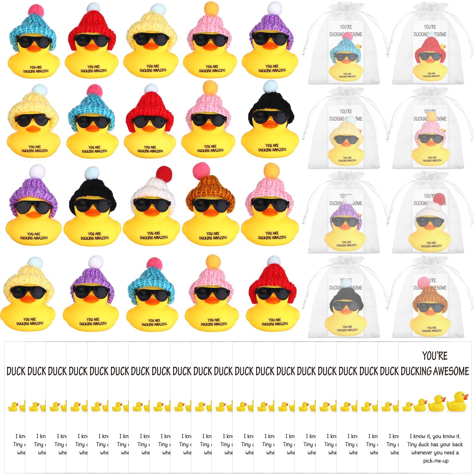 20 Sets Inspirational Employee Appreciation Gifts Thank You Gift Set Motivational Gifts You're Ducking Awesome Pun Cards Mini Rubber Ducks with Glasses and Hats for Teacher Coworkers Staff Team
