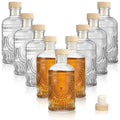 Kingrol 9 Pack 7 oz Glass Liquor Bottles with T-Top Stoppers, Vintage Sunflower Embossed Bottles, Small Glass Bottles for Whiskey, Wine, Syrups, Vanilla Extract