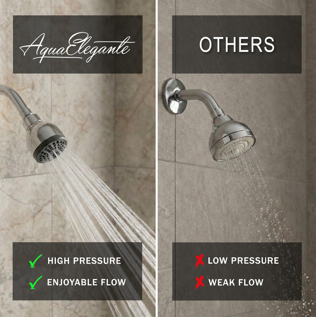 Aqua Elegante High Pressure Shower Head - Best 3 Inch Wall Mount Bathroom Showerhead for Boosting Low Flow with Anti-Clog Nozzles & Adjustable Brass Ball Joint - 2.5 GPM - Polished Chrome