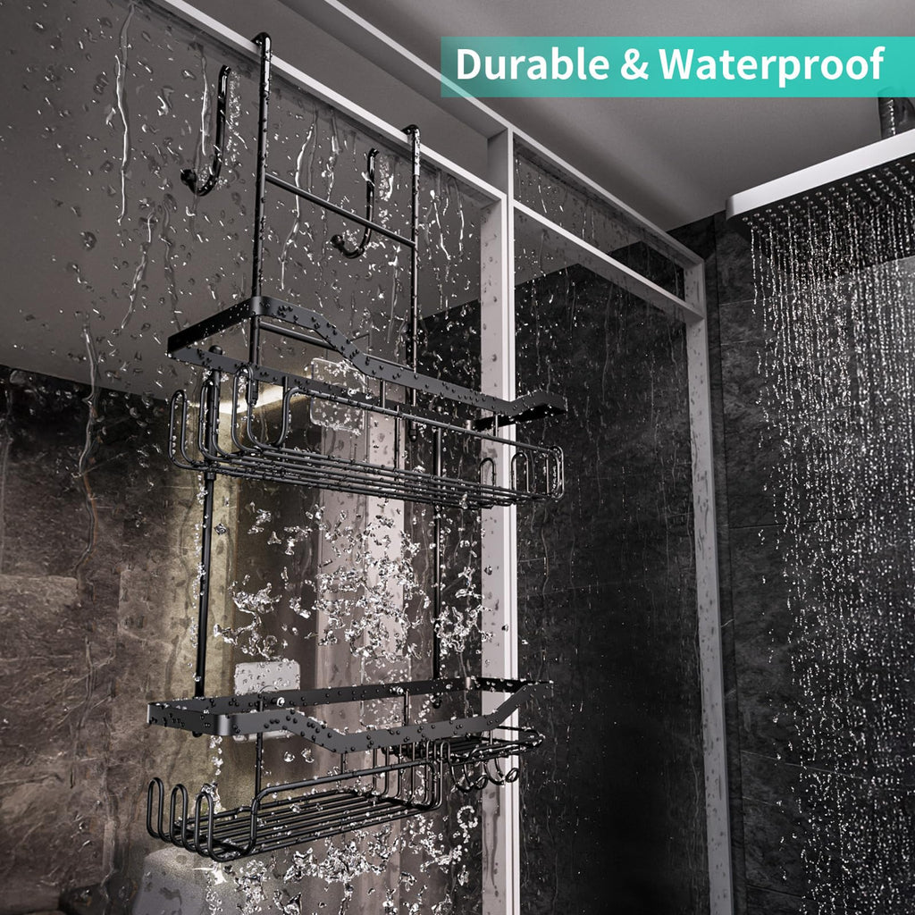 HapiRm Shower Caddy Hanging - 2 Tier No Drilling Over Door Shower Caddy, Shower Shelves Hanging with Soap Holder, Waterproof Rust Resistant Bathroom Organizer Rack for Shampoo, Conditioner, Towel