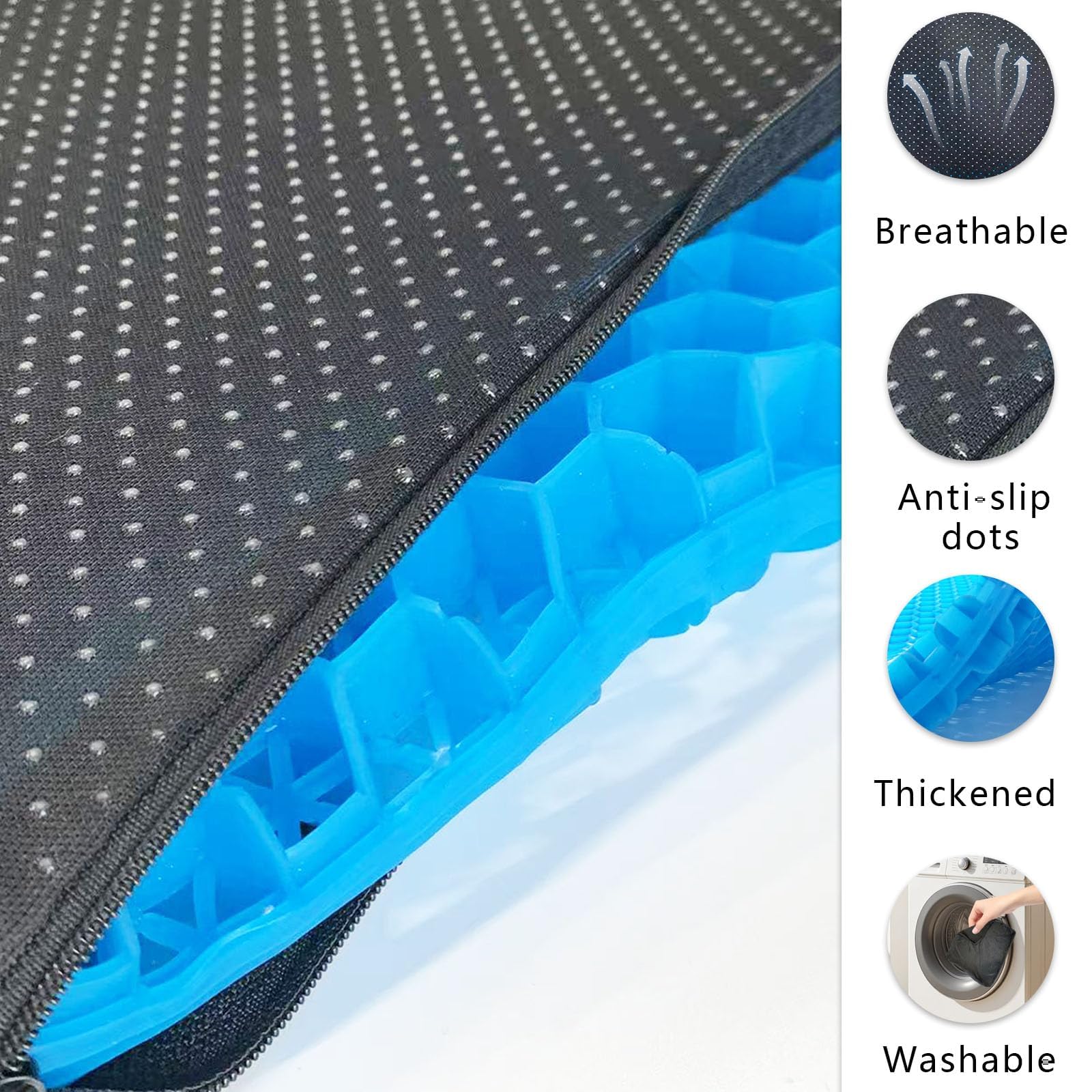 Gel Seat Cushion for Office Chair, 43 x 45 cm Double Layer Honeycomb Cooling Pad with 2 Washable Non Slip Covers, Pressure Relief Seat Cushion for Long Sitting, Car, Home and Wheelchair