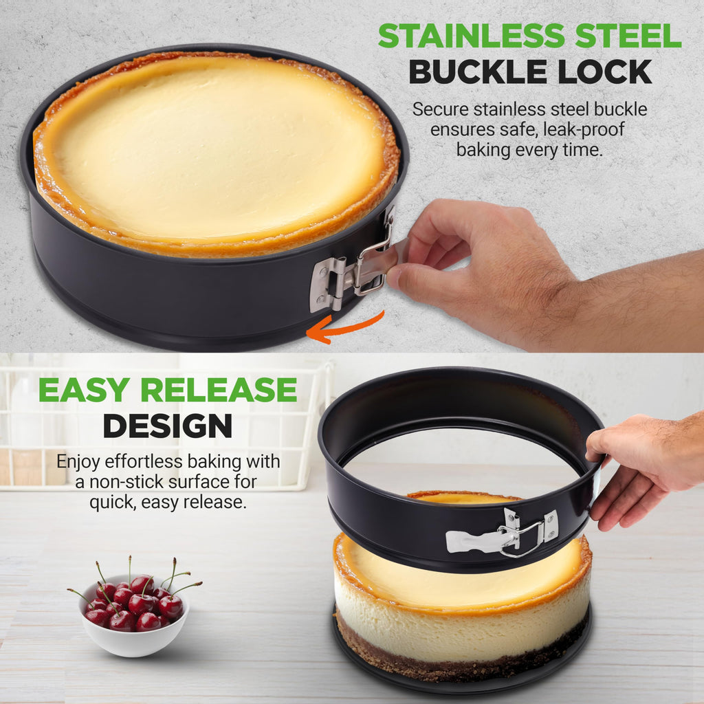 NutriChef Springform Pan - 9in Cake Pan, Durable Nonstick Steel Design, Easy to Clean & Removable Bottom, Great for Cake Molds, Cheesecake, Quiche and More