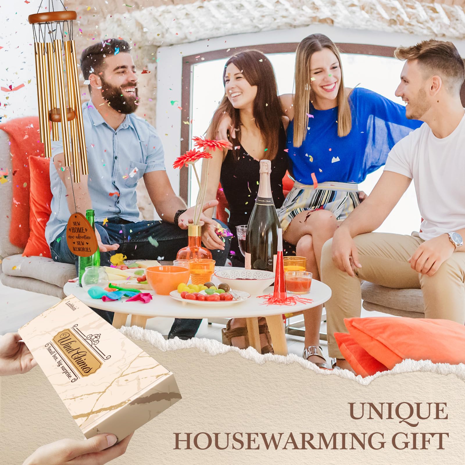 Leebbsin House Warming Gifts New Home, Housewarming Wind Chime, New Home Gifts for Women, Men, Couple, New Homeowner, Friend, Coworker, New Home Gift Ideas for First Home, New Apartment, House