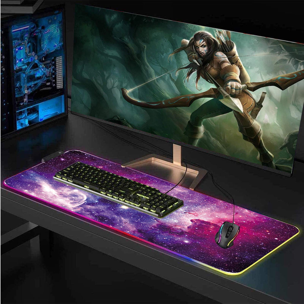 RGB Gaming Mouse Pad - HaiZR 80x30cm Large LED Glowing Keyboard Mouse Pad with 12 Light Modes, Non-Slip Rubber Extended Mousepad Mat for Keyboard,Laptop,Desktop