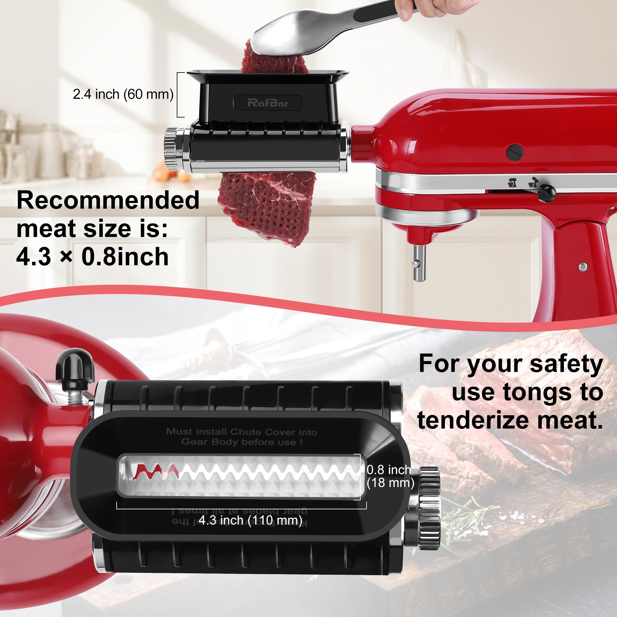 Adjustable Thickness Meat Tenderizer Attachment for Kitchenaid Stand Mixers, Meat Tenderizer Tool, Steak Cuber Processor Accessories, Dishwasher Safe, BPA Free Food Grade Plastic