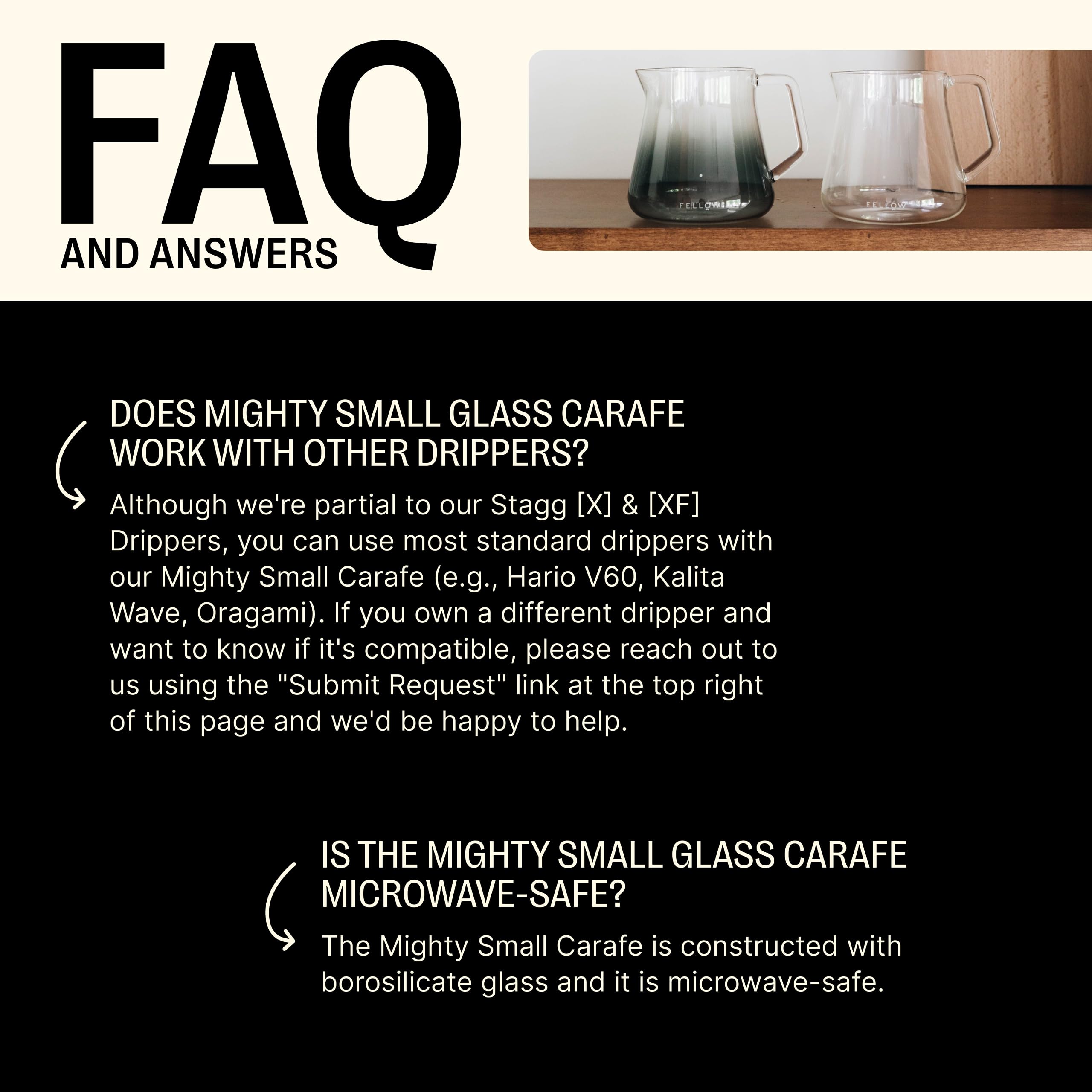 Fellow Mighty Small Glass Serving Carafe for Coffee, Clear 5mm Borosilicate Glass, 10 oz/300mL Capacity, No-Drip Spout, Sturdy Handl