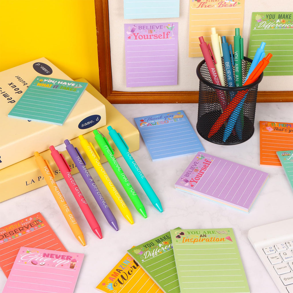 24 Sets Employee Appreciation Gifts Bulk Inspirational Pens Motivational Sticky Notepads Thank You Ballpoint Pen Positive Sticky Notes Post Note Thank You Gifts for Coworker Teacher Nurse Staff Team