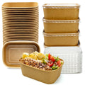 Seuqhck 50 Pack Paper Meal Prep Containers with Lids, 20 oz Disposable and Compostable Take out Food Containers Rectangular to Go Kraft Paper Bowls for Leftovers, Salad, Soup, Snack