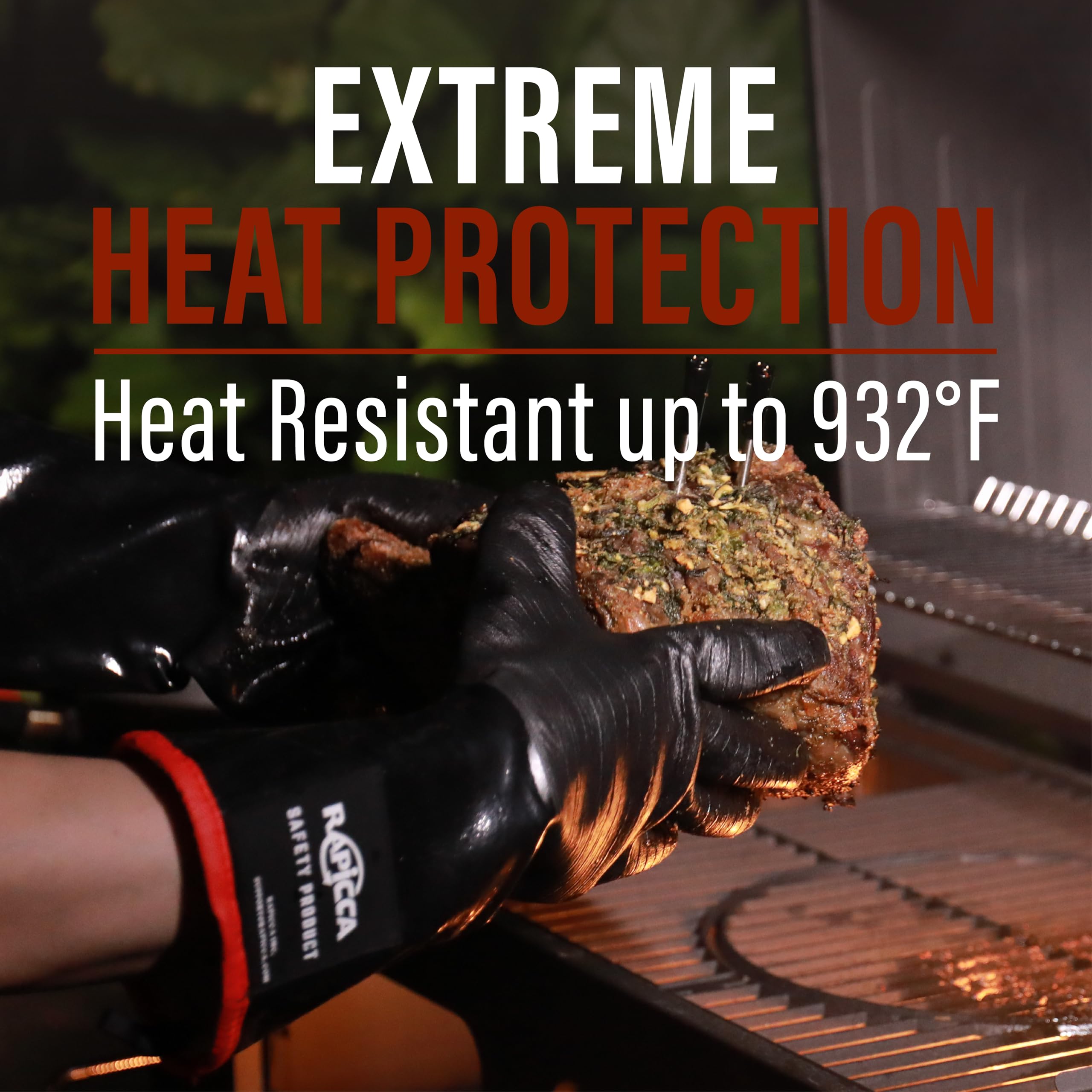 RAPICCA BBQ Gloves Oven Mitts-Smoker, Grill, Cooking Barbecue,Handling Heat Food Right on Your Fryer, Grill or Oven. Waterproof, Heat Resistant, Fireproof, Oil Resistant Neoprene Coating 14-Inch XL