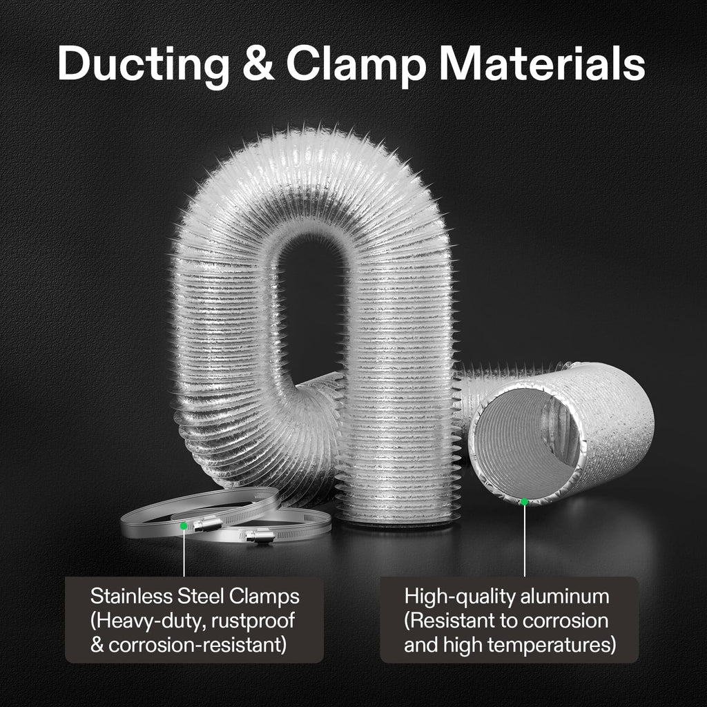 VIVOSUN 4 Inch 16 Feet Non-Insulated Flex Air Aluminum Ducting for HVAC Ventilation with 2 Stainless Steel Clamps