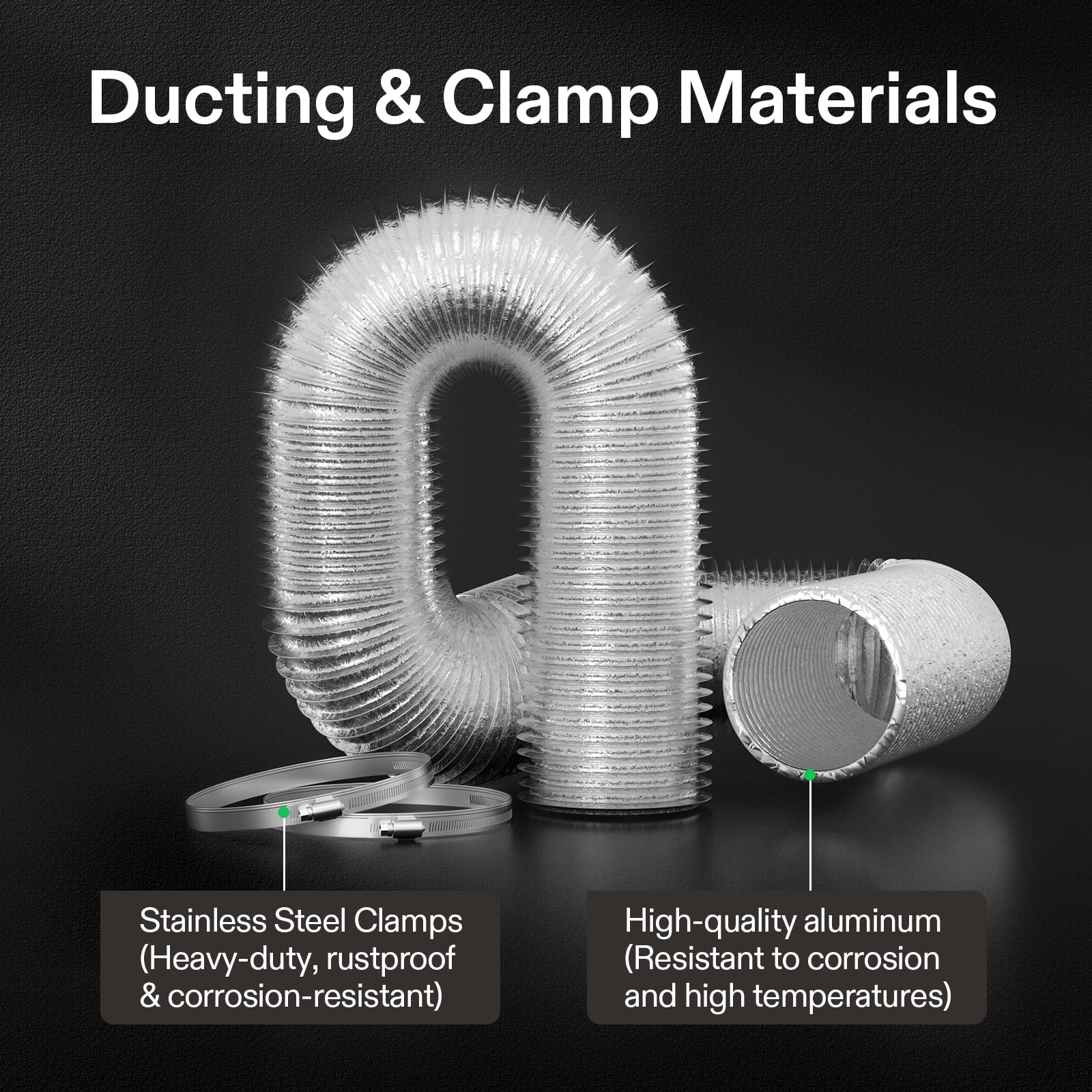 VIVOSUN 4 Inch 16 Feet Non-Insulated Flex Air Aluminum Ducting for HVAC Ventilation with 2 Stainless Steel Clamps