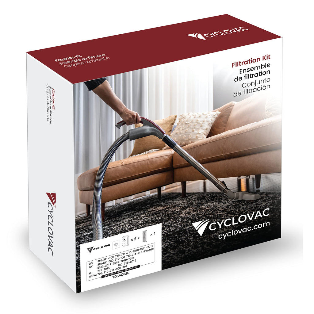 CYCLOVAC | High Efficiency Heavy Duty Central Vacuum Electrostatic Bags (Set of 3) | 1 Carbon Dust filter included | 5 gal/22l