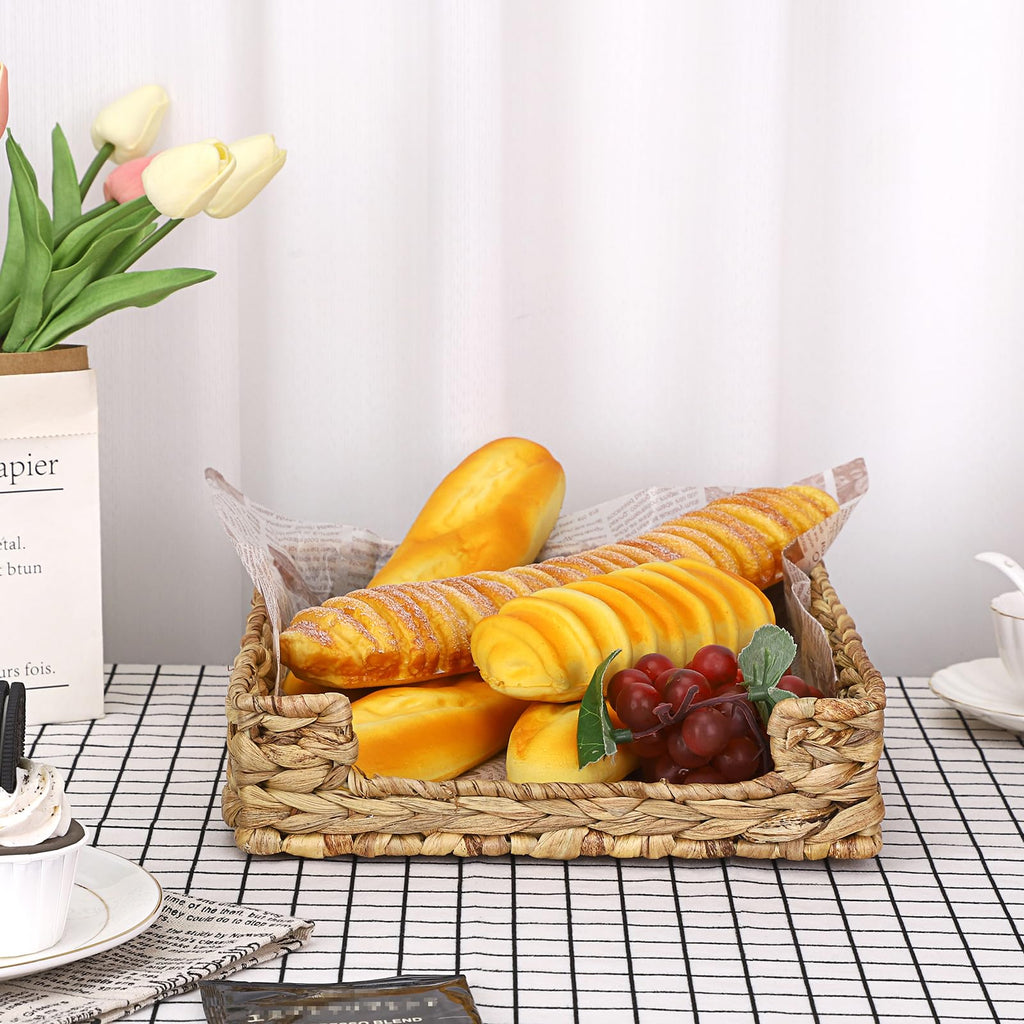 BTSKY Natural Water Hyacinth Woven Paper Letter Tray Desktop File Organizer Document Holder File Tray Magazine Stationery Storage Organizer，Multifunctional Hand Wove Rattan Serving Tray for Food