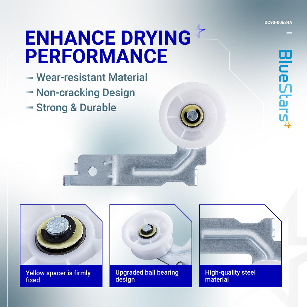 [Upgraded Dual Ball Bearings] BlueStars DC93-00634A Dryer Idler Pulley with Sturdy Clip – Compatible with Samsung Dryers DV45H7000EW DV48H7400EW DV42H5000EW DV48J7700EW DC96-00882C AP4373659