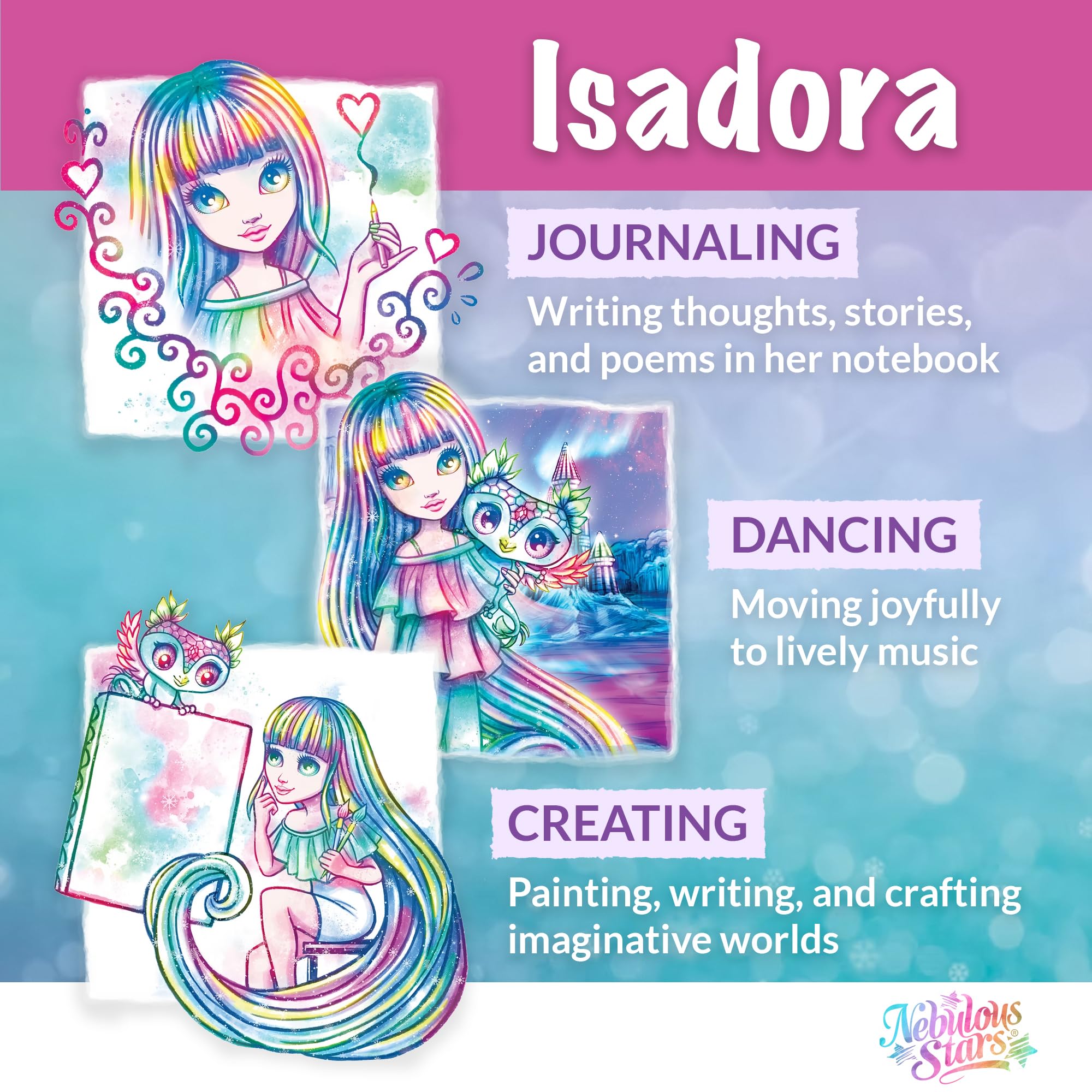 Nebulous Stars Secret Journal - Lockable Diary for Girls with Magic Invisible Ink Pen, 200 Pages, Fun Activities, Stickers, and Light-Up Cap - Isadora