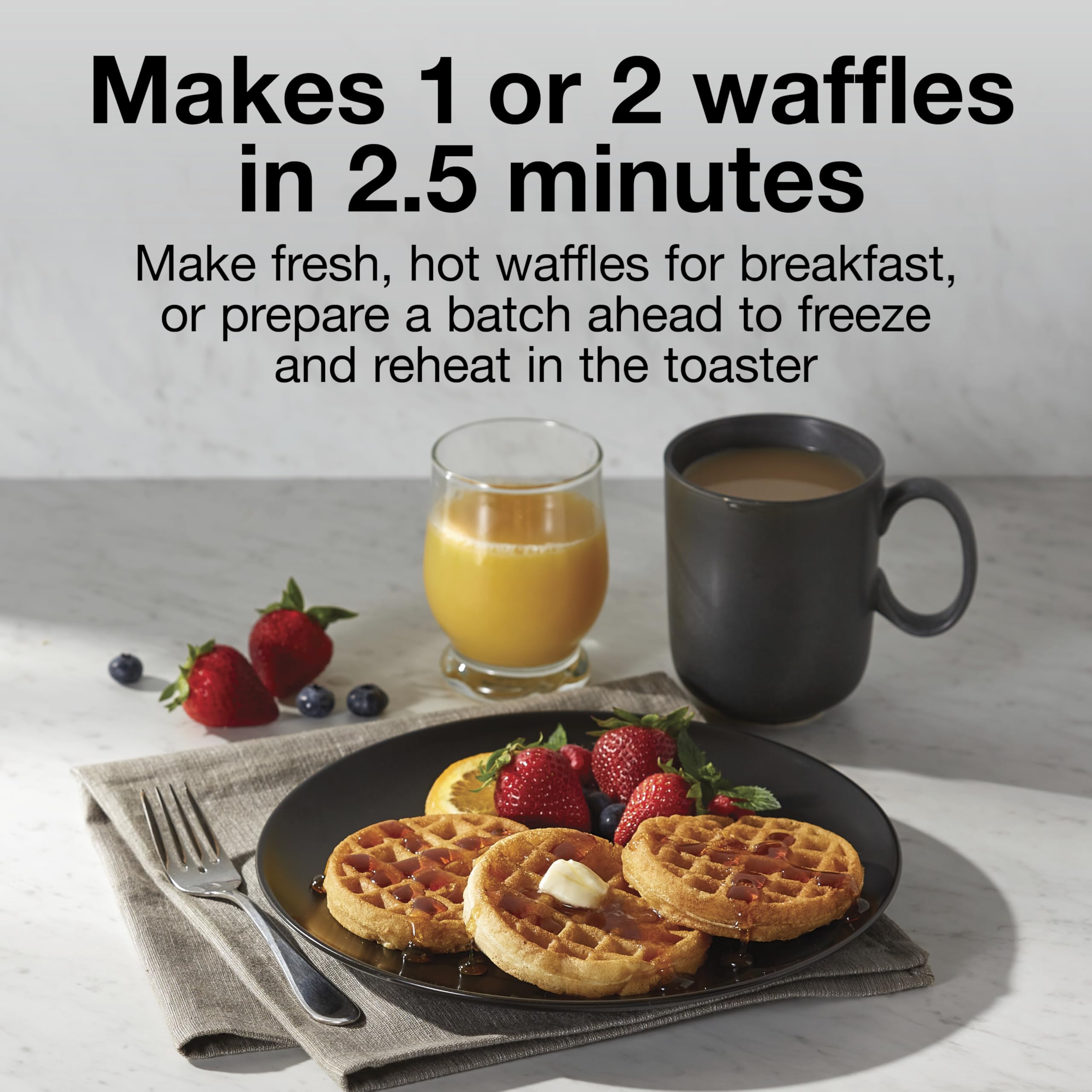 Proctor Silex Double Mini Waffle Maker Machine with 4” Round Non-stick Grids, 2 Individual Breakfast Keto Chaffles and Hashbrowns, Compact, 700 watts ,Black (26102MN)