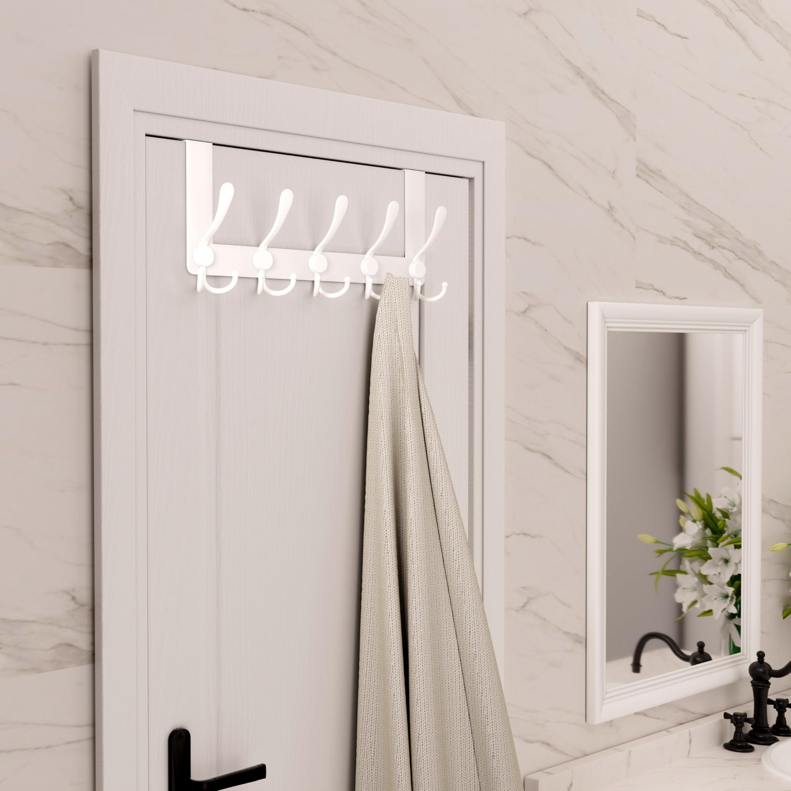 Honsky Over The Door Hooks,Over Door Hook for Hanging Clothes,Over The Door Hanger,Over The Door Towel Rack,Towel Hanger for Bathroom,Back of Door Hanger, White