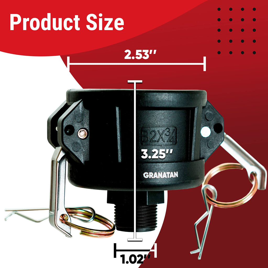 IBC Tote Fittings for 275 330 Gallon Tank - 2 Inch Cam Lock Adapter - 3/4 Inch Male Garden Thread - Food Grade Camlock for Garden Hose