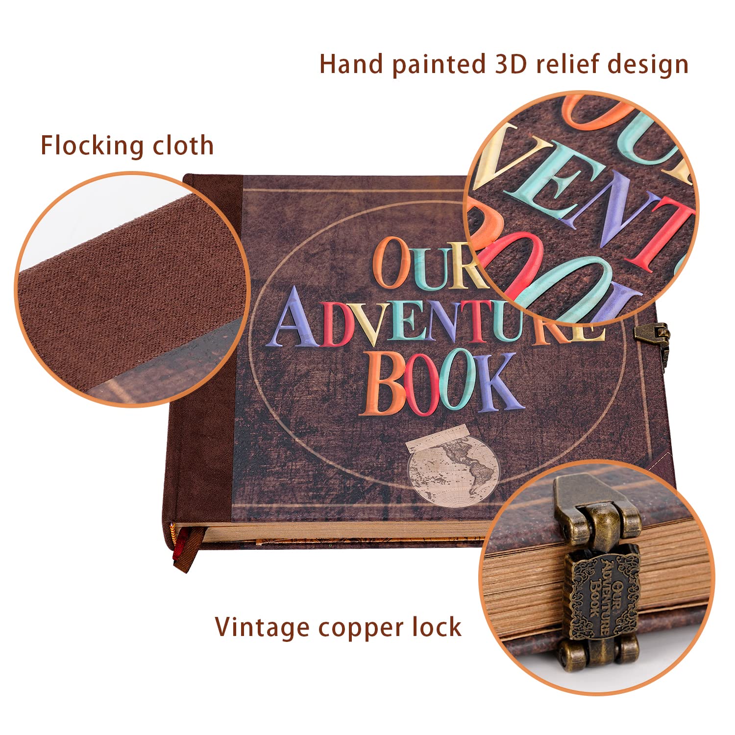 Our Adventure Book Scrapbook Photo Album Retro Style Embossed Letter Cover Travel Diary Journal Scrap Book Kit For Couples Memory Book For Anniversary Wedding,Best Friend Gift