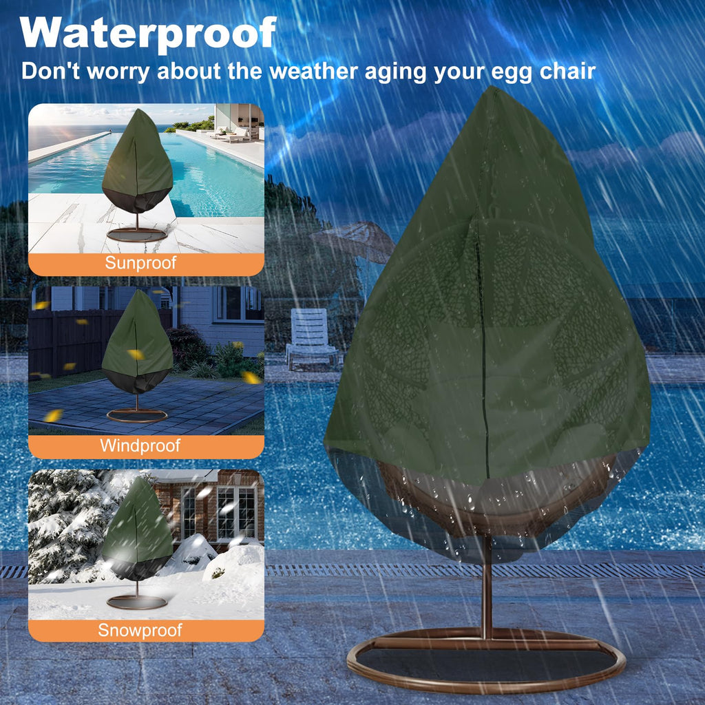 Impulja Patio Egg Chair Cover with Zipper, Heavy Duty 420D Oxford Outdoor Hanging Egg Chair Cover, Waterproof UV Resistant Windproof, Wicker Swing Egg Chair Cover, Fits 75"H x 45"W(Green)