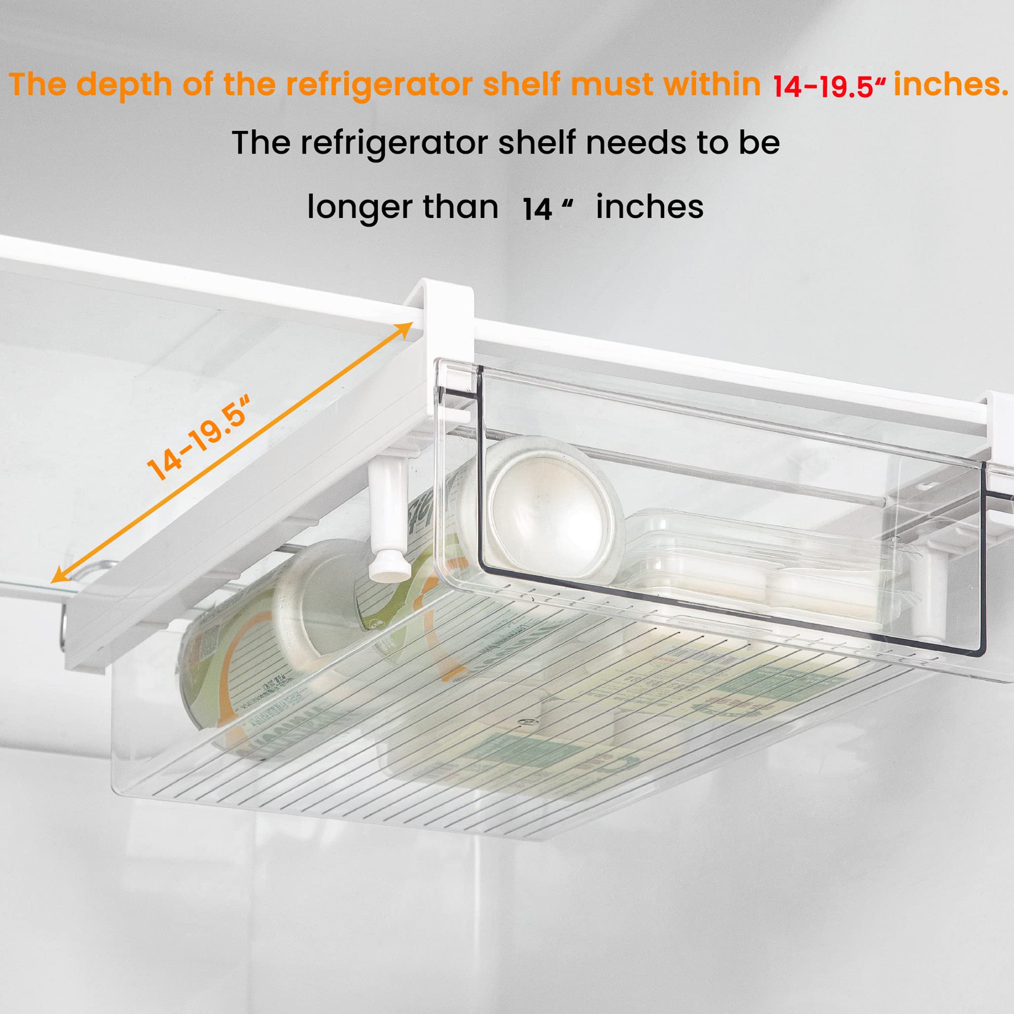 vacane Deeper Refrigerator Drawers, Adjustable Refrigerator Shelf 14-19.5 Inches Large Fridge Drawer Organizer Pull Out, Deli Meat Container for Produce, Cheese, Bacon-XL