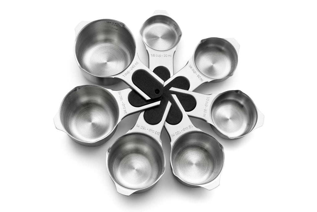 Spring Chef Magnetic Stainless Steel Measuring Cups (Patent Pending), Kitchen Tools with Easy to Read Markings for Measuring Dry or Liquid Ingredients, Set of 7, Black
