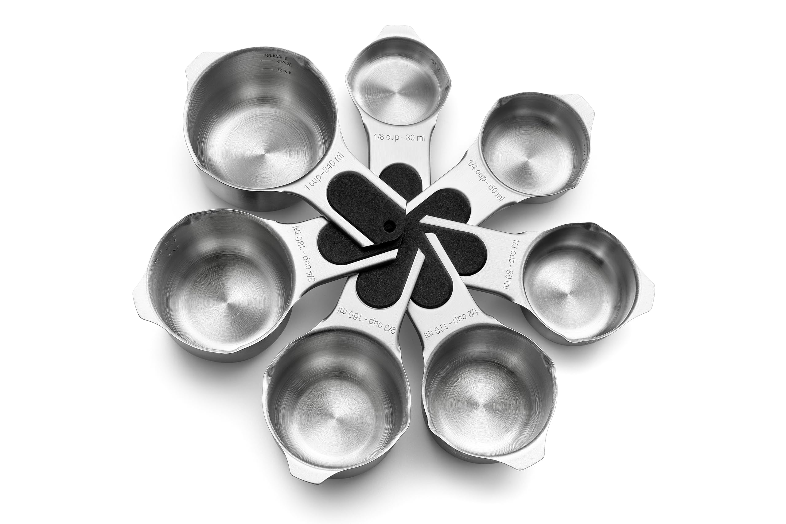 Spring Chef Magnetic Stainless Steel Measuring Cups (Patent Pending), Kitchen Tools with Easy to Read Markings for Measuring Dry or Liquid Ingredients, Set of 7, Black