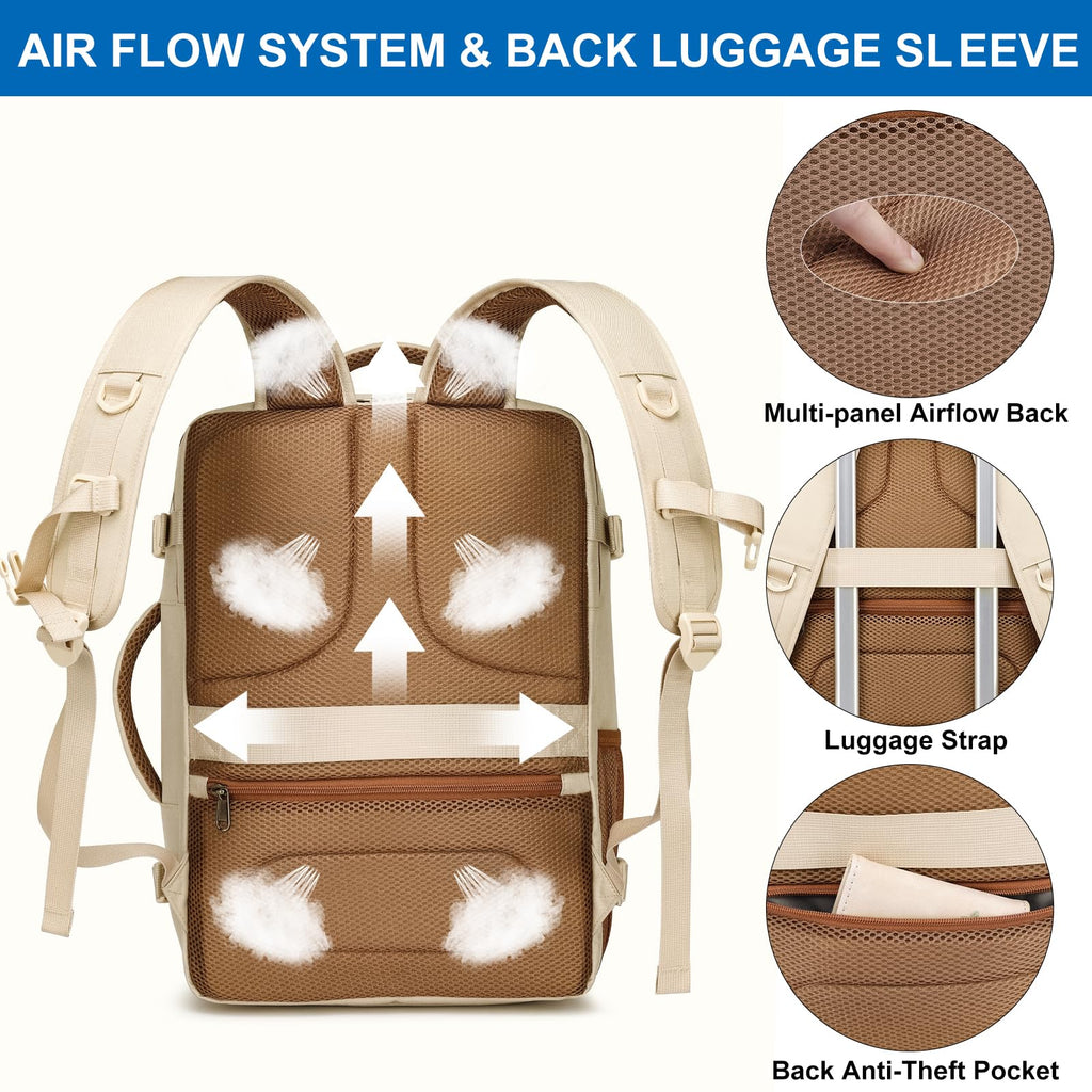 Travel Backpack for Women Flight Approved Carry On Travel Backpack with Shoe Pouch,TSA 15.6inch Laptop Sac à Dos Personal Item Bag for Weekender Overnight Bags Bookbag Travel Essentials,Beige