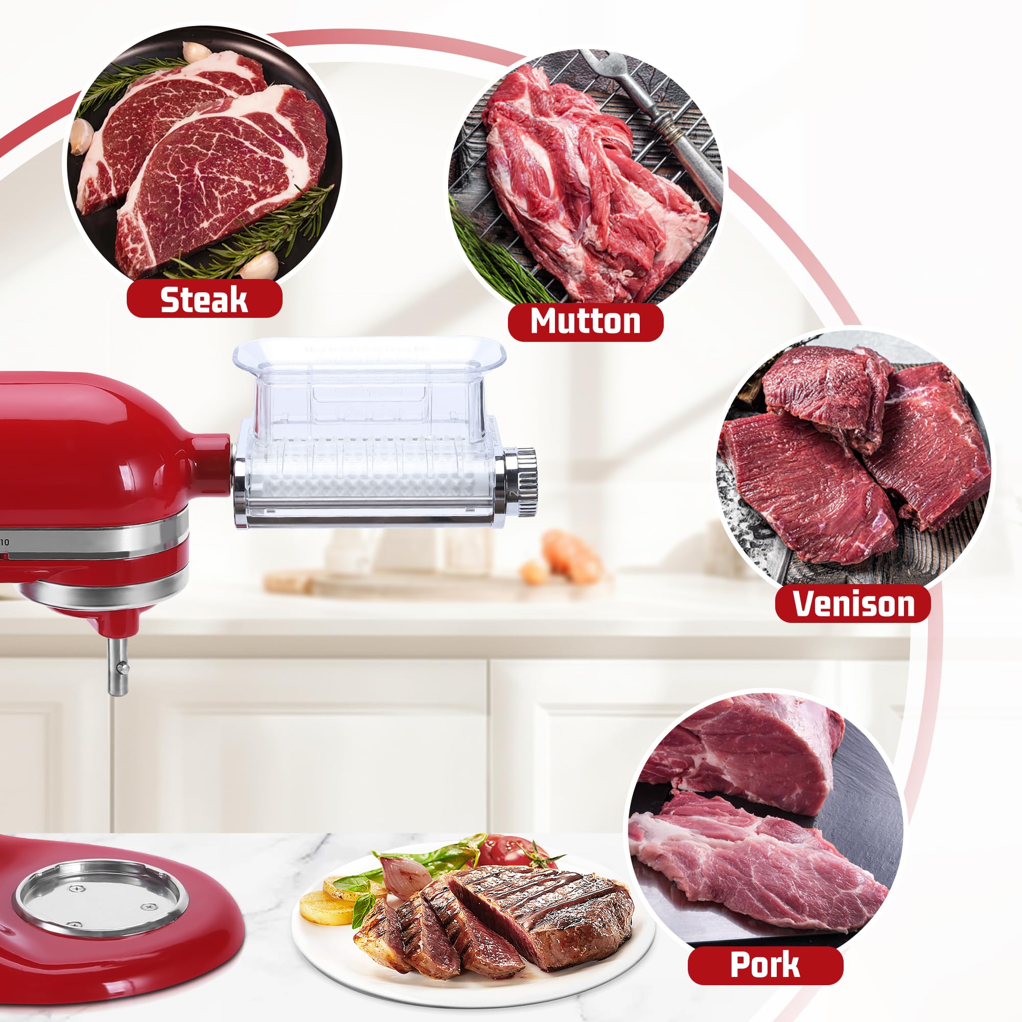 Meat Tenderizer Attachment for KitchenAid Stand Mixers, 3 Adjustable Thickness, Meat Tenderizer Machine, Meat Cuber Accessories, Dishwasher Safe