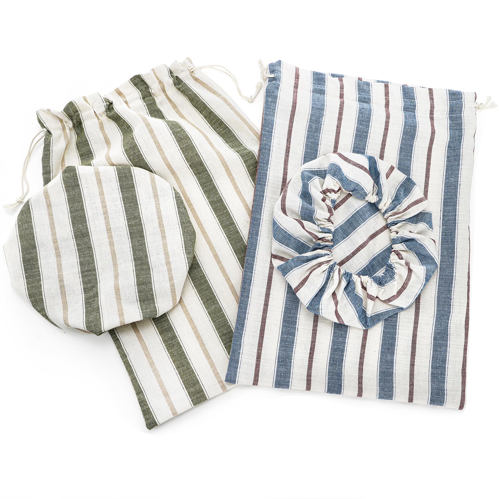 Elsjoy Set of 2 Linen Bread Bags with Bowl Covers, 18 x 12 Inch Reusable Linen Bread Storage Bag for Homemade Bread, Large Sourdough Bag with Plastic Lining for Loaf, Artisan Bread