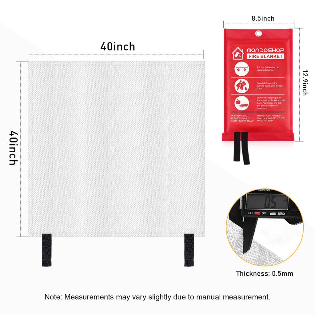 Fire Blanket for Home Kitchen Emergency - Mondoshop Fire Suppression Blanket Fireproof Blanket Fire Retardant Blankets for Car, Fireplace, Camping, Picnic, Grill (4)