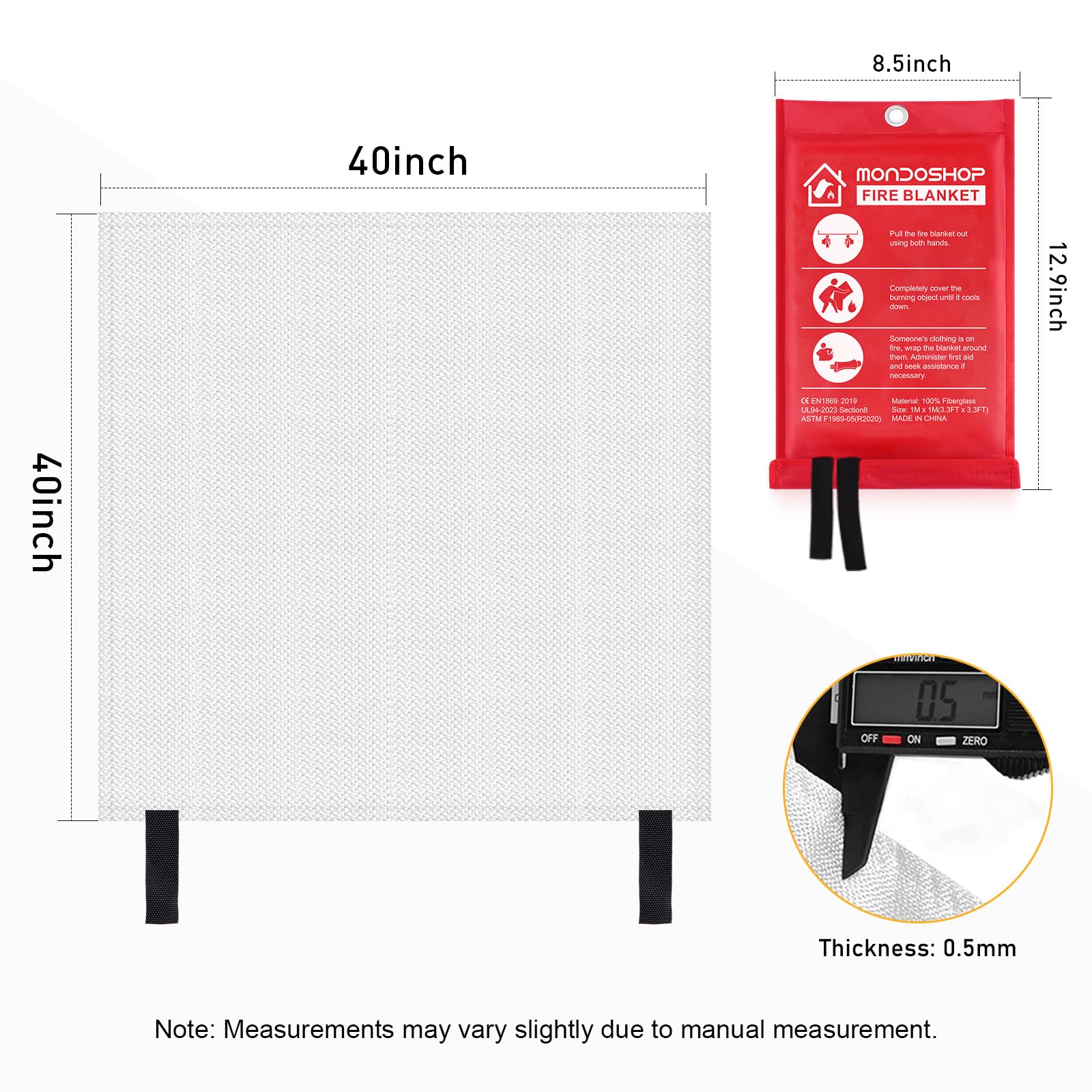 Fire Blanket for Home Kitchen Emergency - Mondoshop Fire Suppression Blanket Fireproof Blanket Fire Retardant Blankets for Car, Fireplace, Camping, Picnic, Grill (4)