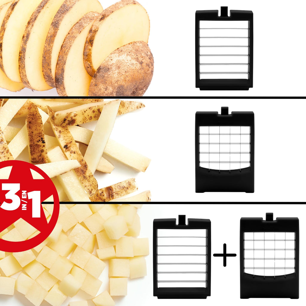 Starfrit Pro Fry Cutter & Cuber - 3-in-1 - Homemade French Fries - Slices, Dices, Cubes Potatoes & Vegetables