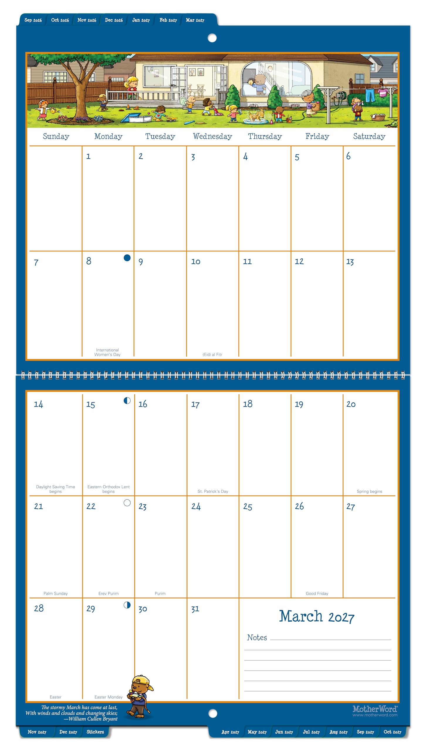 2027 MotherWord Ultimate Wall Calendar, 16-Month Family Planner, Sept 2026-Dec 2027, English, Tabbed Version, 12" x 21.5" (DDTB112827)