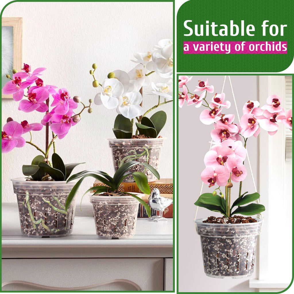 Orchid Pot, 9 Pack Orchid Pots with Holes, 3 Each of 4.8, 5.7 and 6.4 Inch Clear Orchid Pots for Repotting, Plastic Flower Plant Pot Indoor Outdoor, Breathable Slotted Orchids Planter