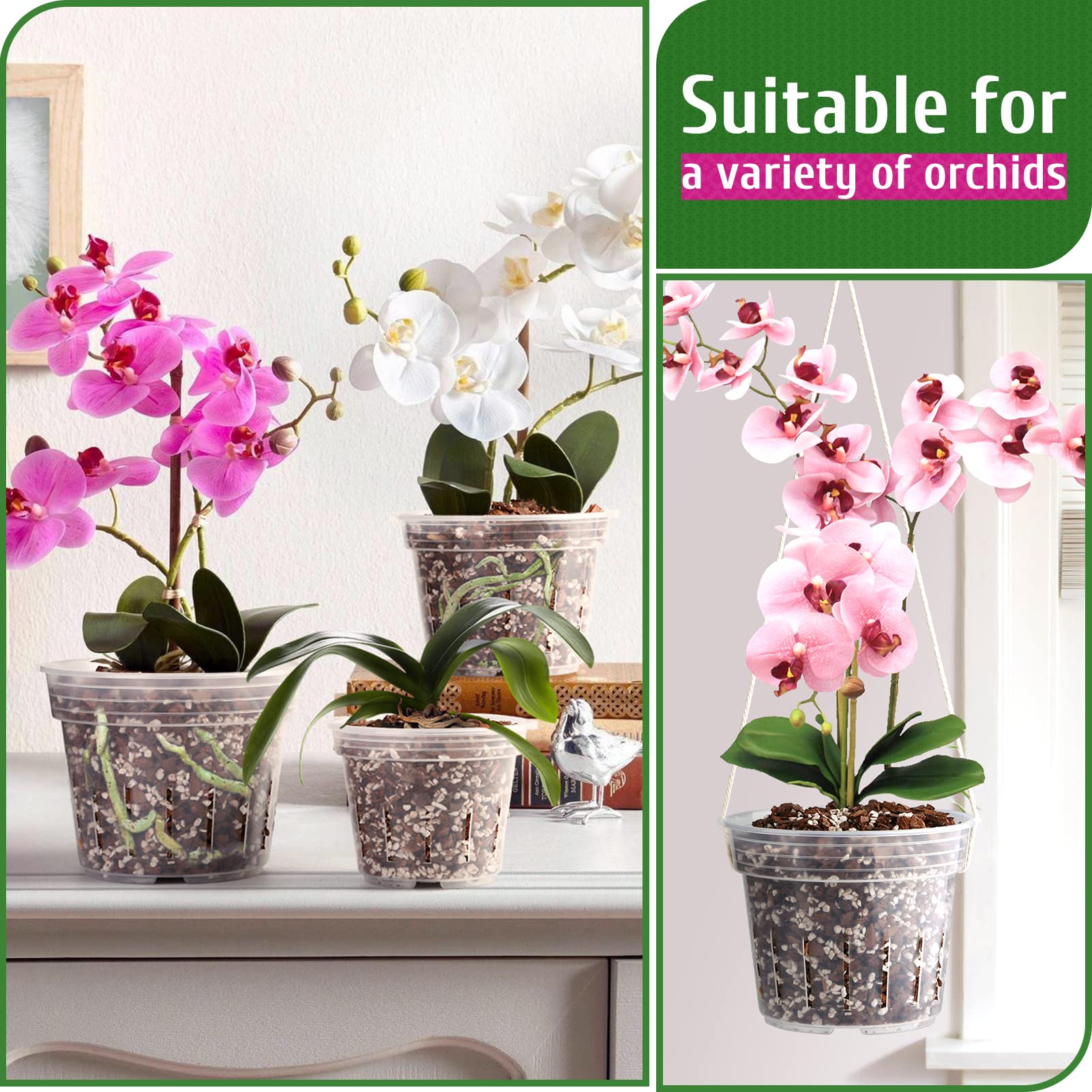 Orchid Pot, 9 Pack Orchid Pots with Holes, 3 Each of 4.8, 5.7 and 6.4 Inch Clear Orchid Pots for Repotting, Plastic Flower Plant Pot Indoor Outdoor, Breathable Slotted Orchids Planter