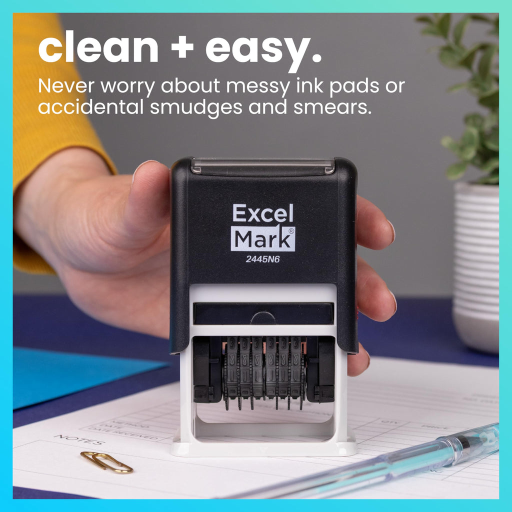 ExcelMark Self-Inking Rubber 6 Digit Number Stamp, Black Ink