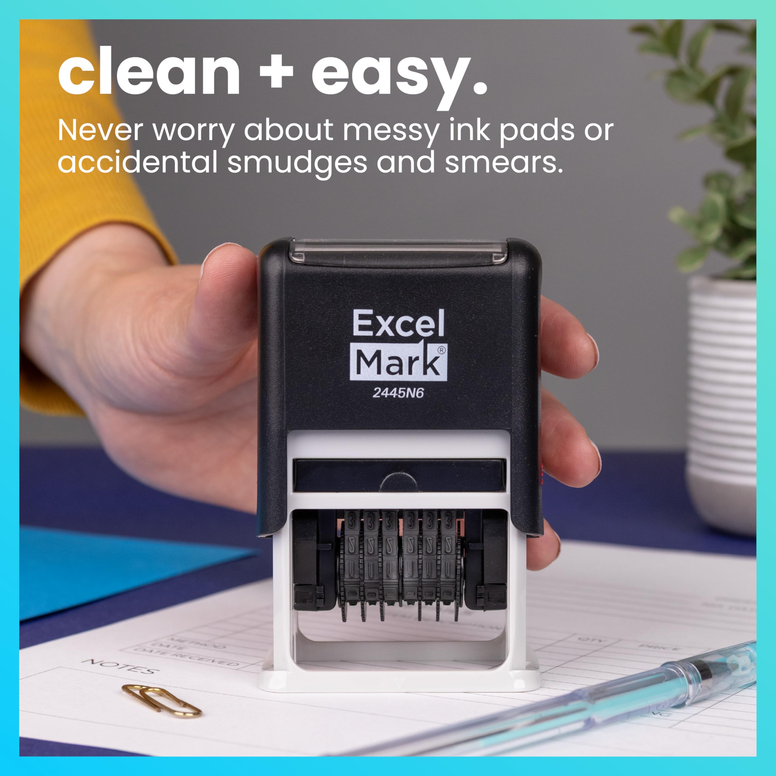 ExcelMark Self-Inking Rubber 6 Digit Number Stamp, Black Ink